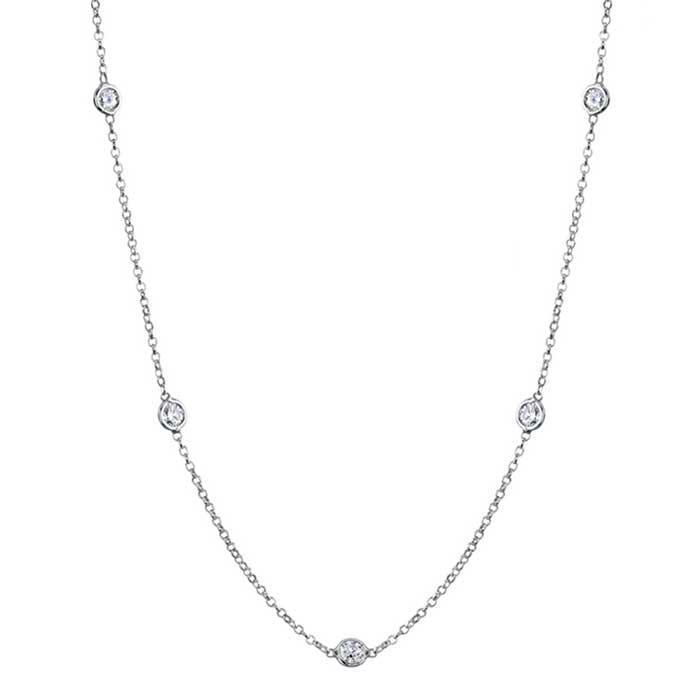 Moissianite Station Necklace with 4mm Forever One Moissanite Necklaces deBebians 