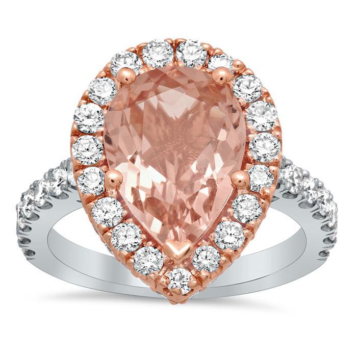 14K White Gold Pear Morganite Engagement Ring