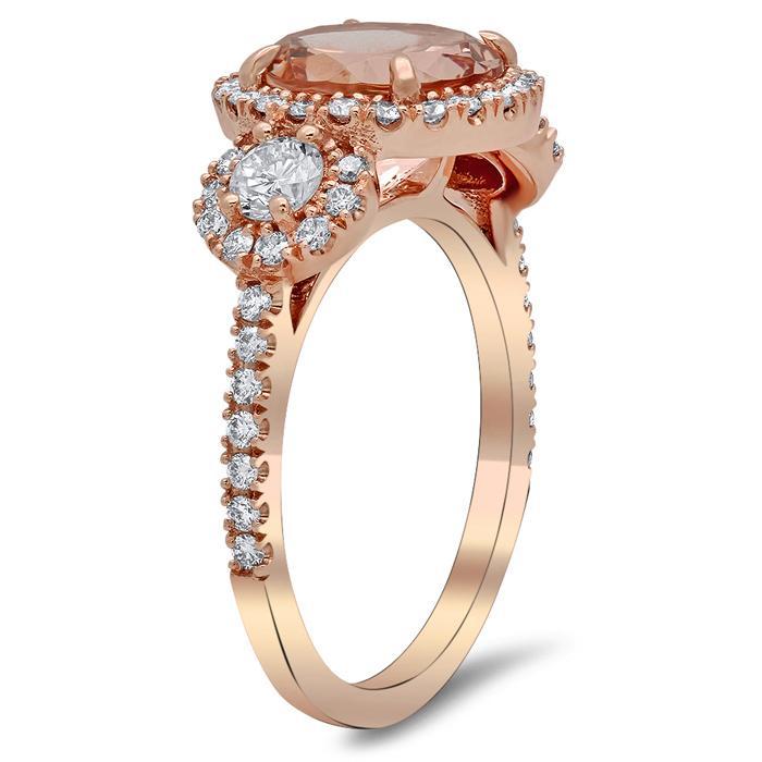 Morganite Three Stone Ring with Side Diamonds Rose Gold & Morganite Engagement Rings deBebians 