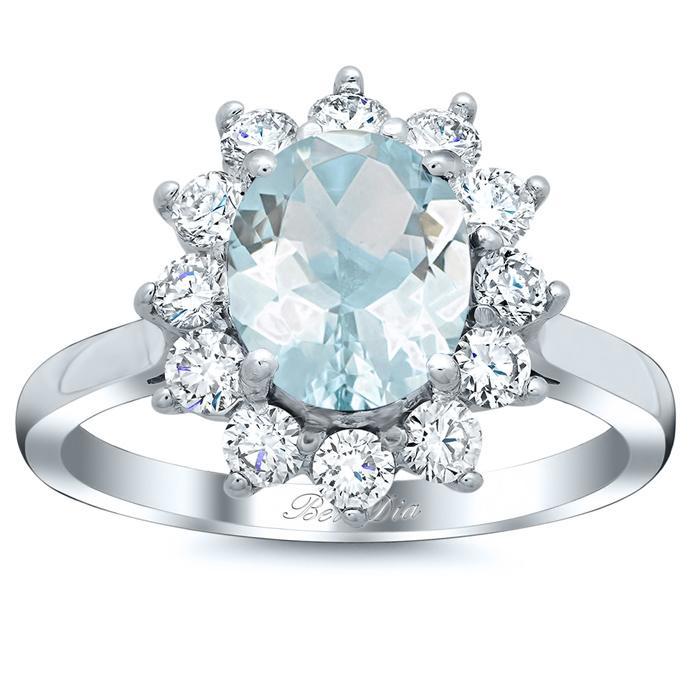 Oval Aquamarine Floral Halo Diamond Engagement Ring Aquamarine Engagement Rings deBebians 