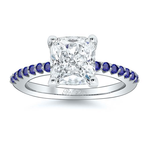 Pave Sapphire Accented Engagement Ring Sapphire Engagement Rings deBebians 