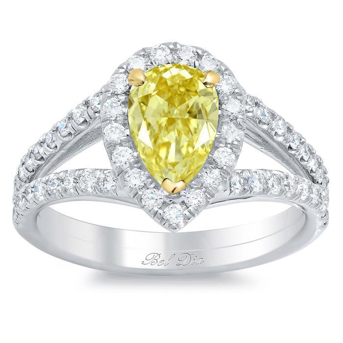 Pear shaped yellow diamond ring Outlet