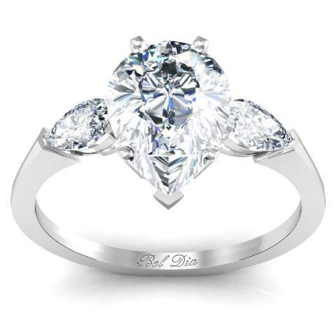 Pear Three Stone Engagement Ring with Cathedral Setting Diamond Accented Engagement Rings deBebians 