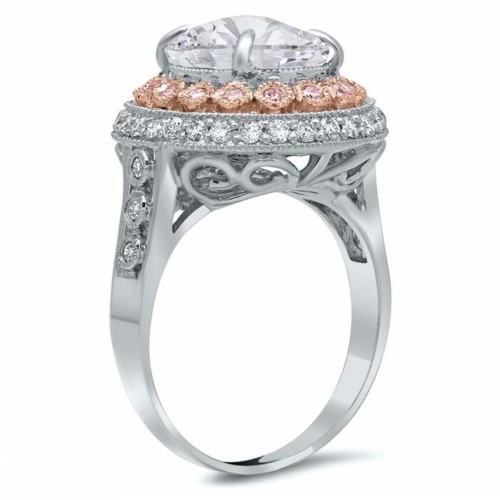 Pink Diamond Bezel and Pave Halo Engagement Ring Double Halo Engagement Rings deBebians 