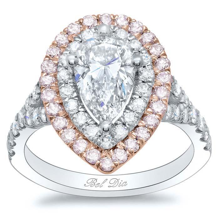 Platinum and 18K Rose Gold Pear Shape Diamond and Pink