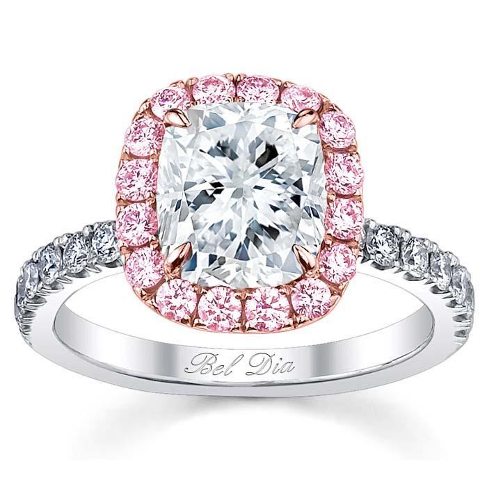 Pink Sapphire Halo Engagement Ring for Cushion Diamond Sapphire Engagement Rings deBebians 