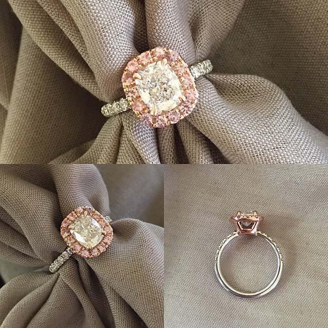 2 Row Women Wedding Diamond Band With Pink Sapphire In 14K Rose Gold