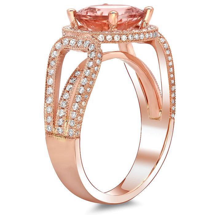 Rose Gold Round Halo Engagement Ring with Morganite Rose Gold & Morganite Engagement Rings deBebians 