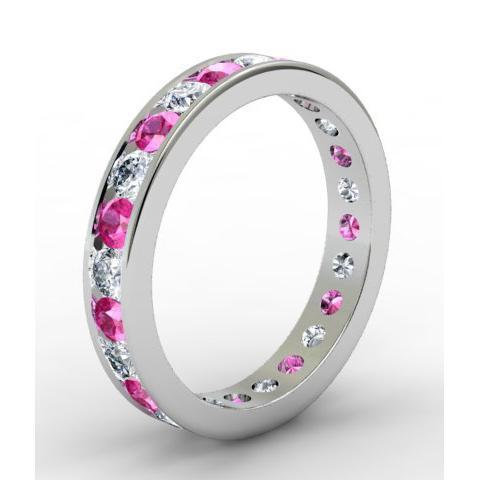 Round Diamond and Pink Sapphire Eternity Band in Channel Setting Gemstone Eternity Rings deBebians 