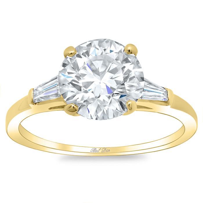 Round Three Stone Engagement Ring with Baguettes Diamond Accented Engagement Rings deBebians 