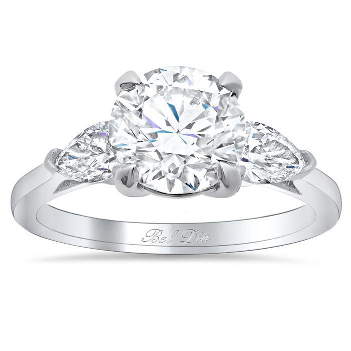 Round Three Stone Engagement Ring with Pears Diamond Accented Engagement Rings deBebians 