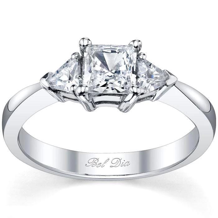 Three Stone Engagement Ring with Trillions Diamond Accented Engagement Rings deBebians 