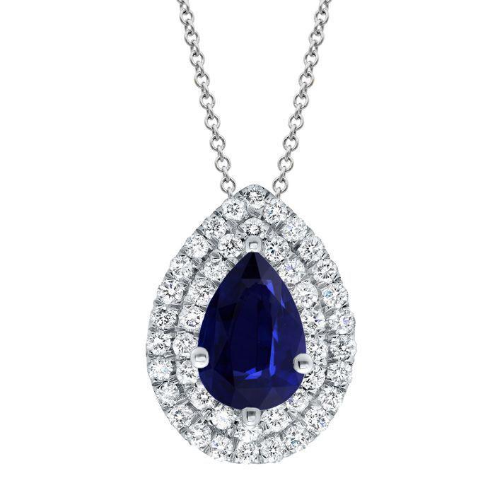 Sapphire Pear Double Halo Necklace Diamond Necklaces deBebians 