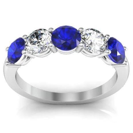 Shared Prong Blue Sapphire and Diamond Five Stone Ring