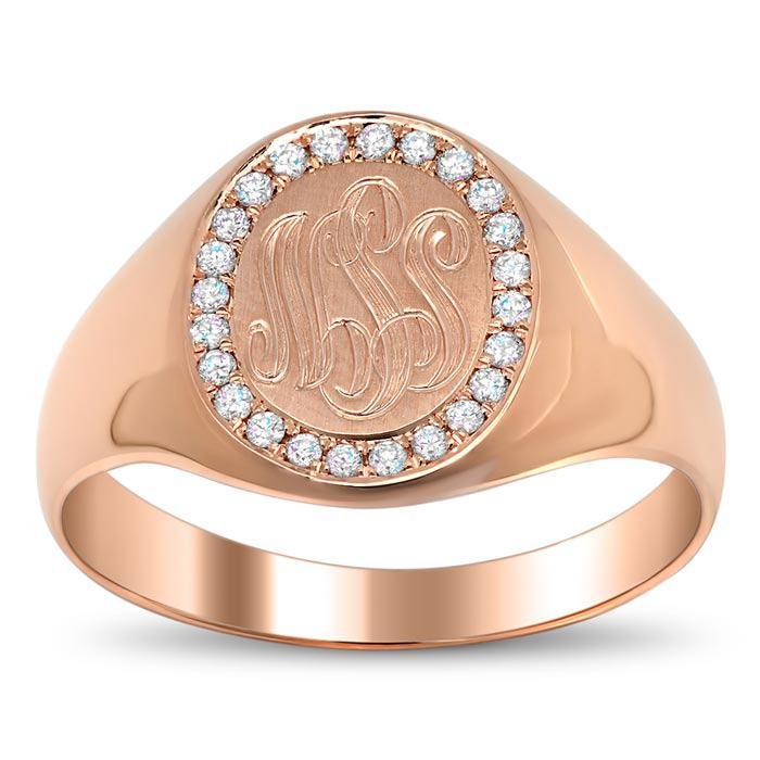 Signet Ring with Pave Set Diamond Rim Signet Rings deBebians 