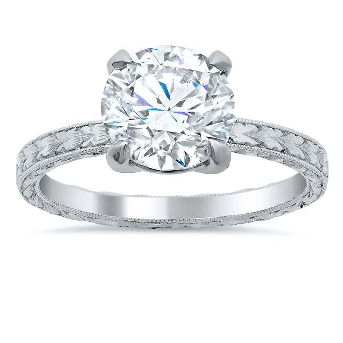 Solitaire Hand-Engraved Engagement Ring Sapphire Engagement Rings deBebians 