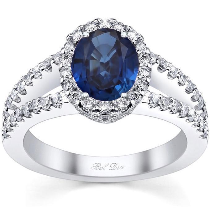 Split Shank Oval Blue Sapphire Halo Engagement Ring – deBebians