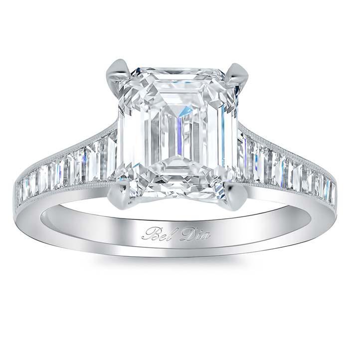 Step Cut Engagement Ring Setting with Baguettes Diamond Accented Engagement Rings deBebians 