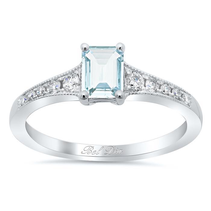 Tapered Diamond Engagement Ring with Emerald Cut Aquamarine Aquamarine Engagement Rings deBebians 