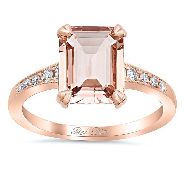 Tapered Pave Diamond Engagement Ring for Emerald Morganite Rose Gold & Morganite Engagement Rings deBebians 