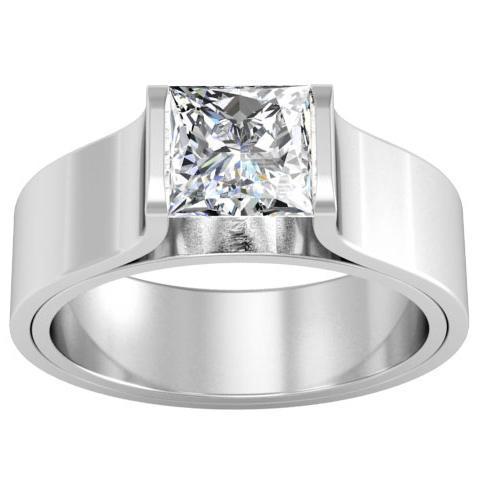Tension Set Flat Princess Diamond Engagement Ring 14K White Gold / Bubble / Round Prongs