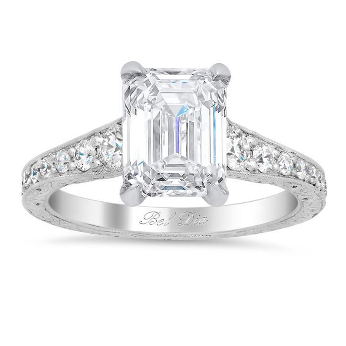 Vintage Style Hand Engraved Diamond Engagement Ring Diamond Accented Engagement Rings deBebians 