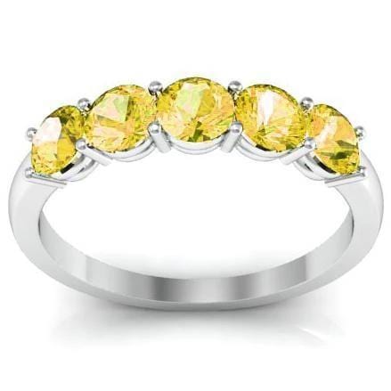 1.00cttw Shared Prong Yellow Sapphire Five Stone Ring Five Stone Rings deBebians 