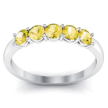 0.50cttw Shared Prong Yellow Sapphire Five Stone Ring Five Stone Rings deBebians 
