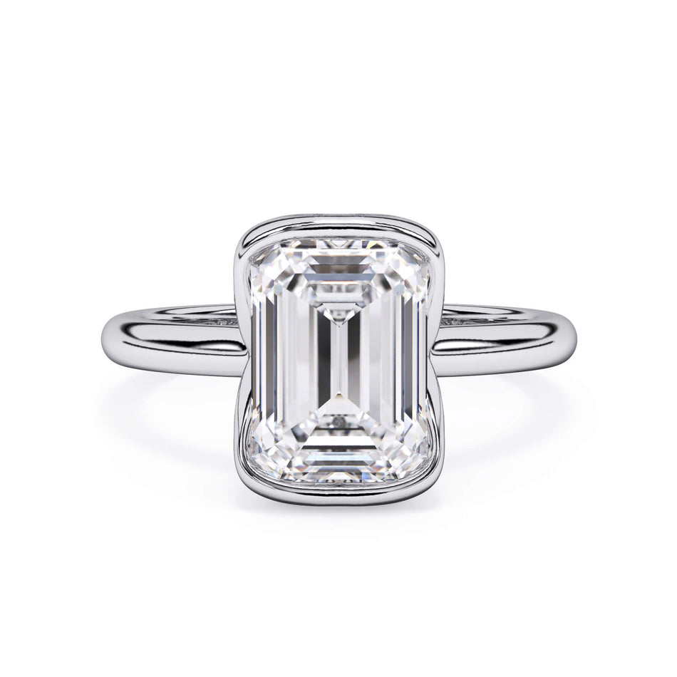 Split Bezel Solitaire Engagement Ring (SKU: 107075) Shown with Emerald Shape Diamond in White Gold or Platinum - Front View