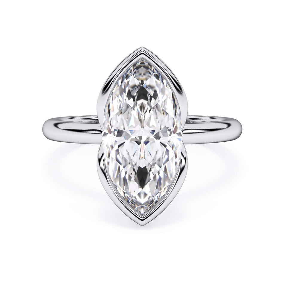 Split Bezel Solitaire Engagement Ring (SKU: 107075) Shown with Marquise Shape Diamond in White Gold or Platinum - Front View
