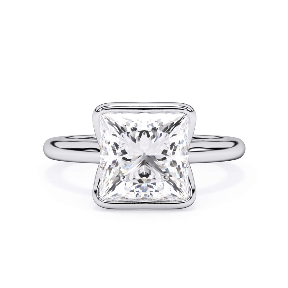 Split Bezel Solitaire Engagement Ring (SKU: 107075) Shown with Princess Shape Diamond in White Gold or Platinum - Front View