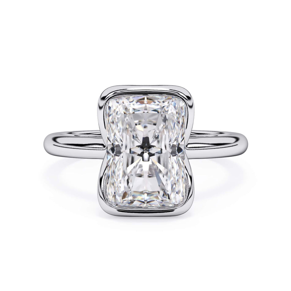 Split Bezel Solitaire Engagement Ring (SKU: 107075) Shown with Radiant Shape Diamond in White Gold or Platinum - Front View