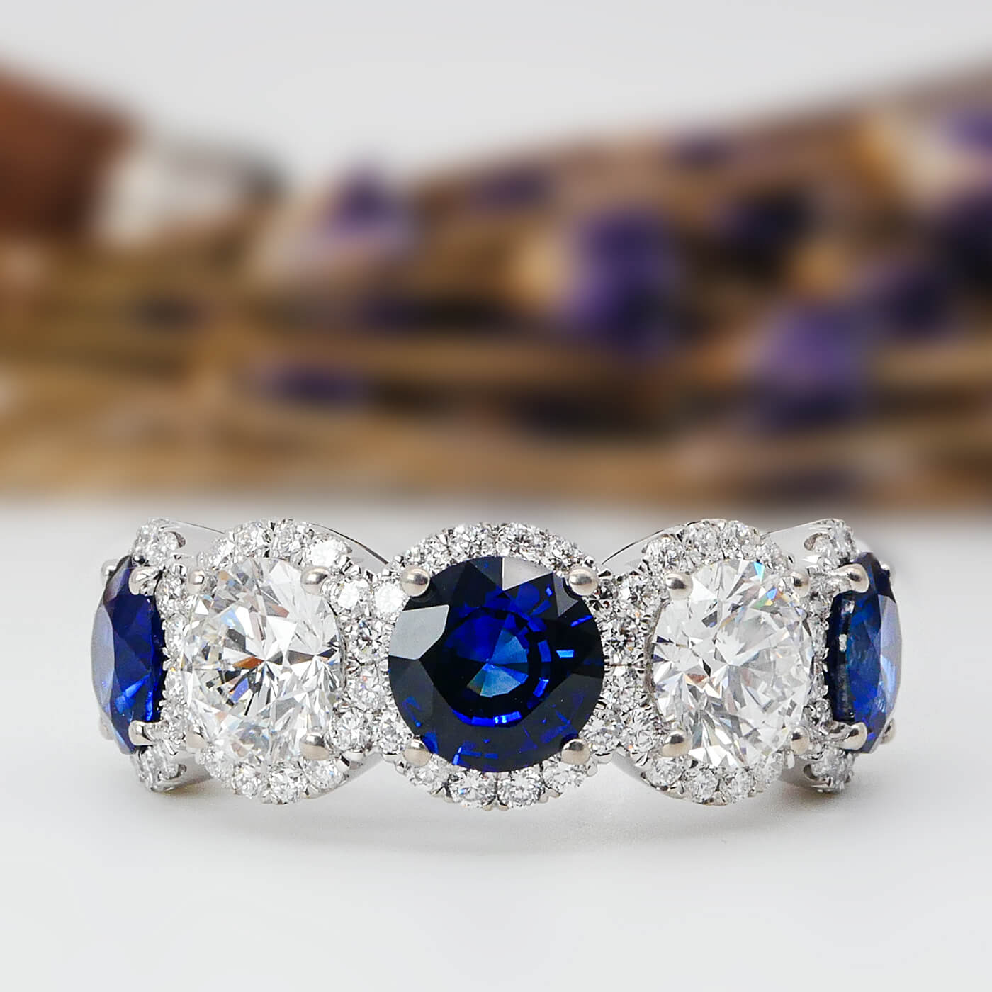 Daria Emerald Cut (6x4 mm) Certified Lab Grown Diamond and Tanzanite 1.20  ctw Side Gallery Work Three Stone Engagement Ring 14K Rose Gold | TriJewels