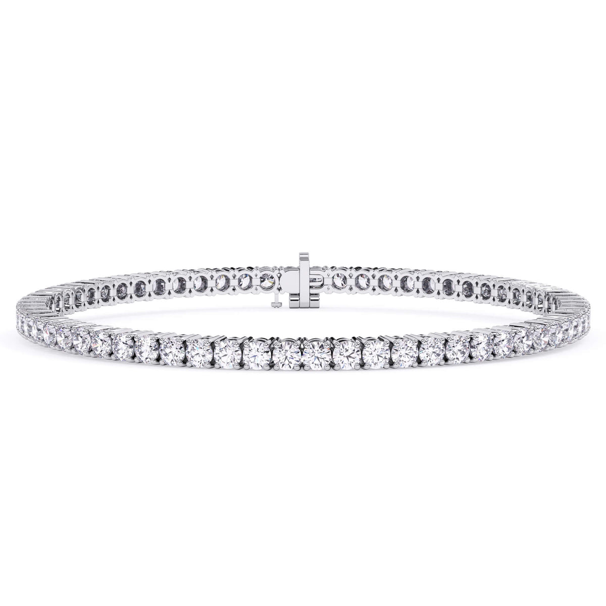 5 Carat Lab Grown Diamond Tennis Bracelet Shown in White Gold, Showing the Full Bracelet