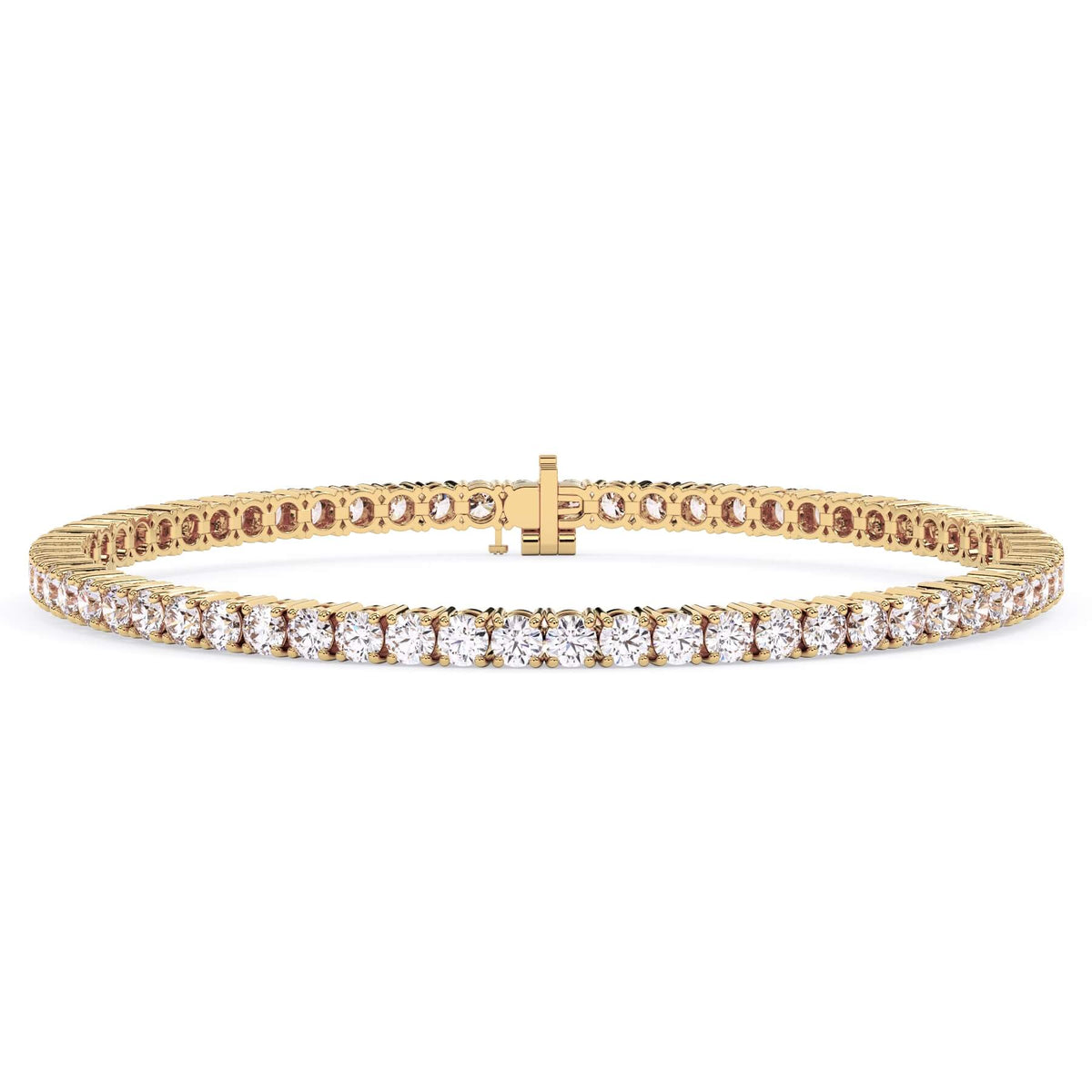 5 Carat Lab Grown Diamond Tennis Bracelet Shown in Yellow Gold, Showing the Full Bracelet