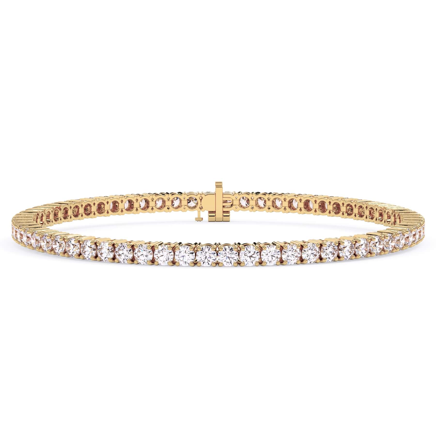 5 Carat Lab Grown Diamond Tennis Bracelet Shown in Yellow Gold, Showing the Full Bracelet