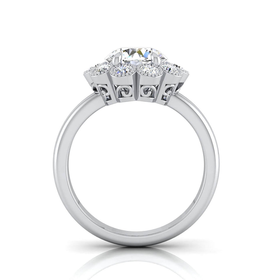 Floral Milgrain Halo Engagement Ring