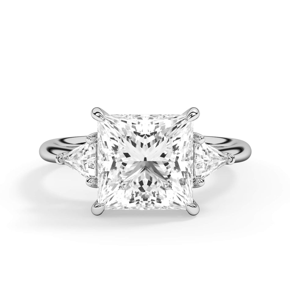 Classic Three Stone Engagement Ring with Trillion Diamonds