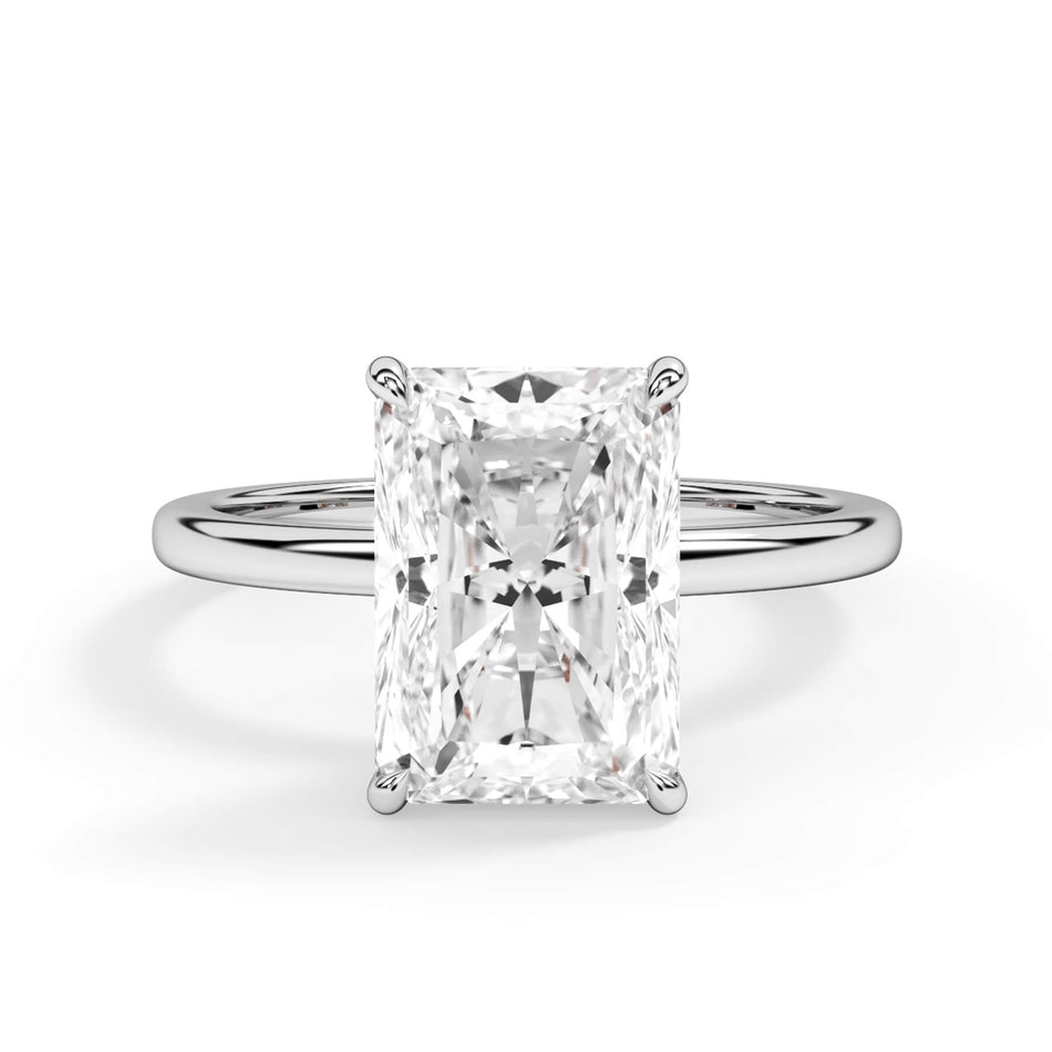 Wrap Diamond Engagement Ring with Plain Band - White Wrap (SKU: HE385-2-WW) Shown with Radiant Shape Diamond in White Gold or Platinum in White Gold or Platinum - Front View