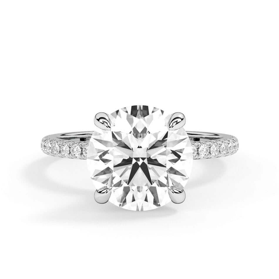 Under Halo with Diamond Shank Engagement Ring - White Gold Wrap (SKU: HE-387-WW) Shown with Round Shape Diamond in White Gold or Platinum in White Gold or Platinum - Front View