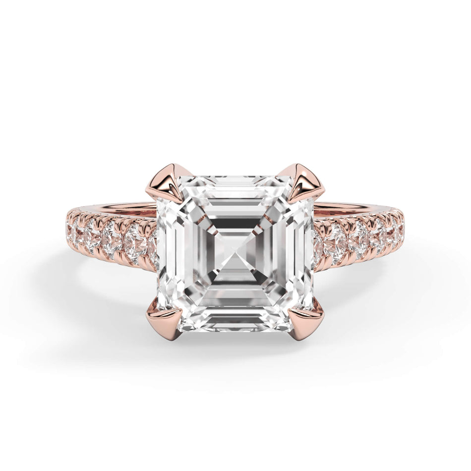 Tapered Diamond Accented Engagement Ring with Bridge - Rose Gold Head