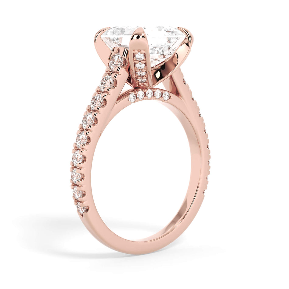 Tapered Diamond Accented Engagement Ring with Bridge - Rose Gold Head