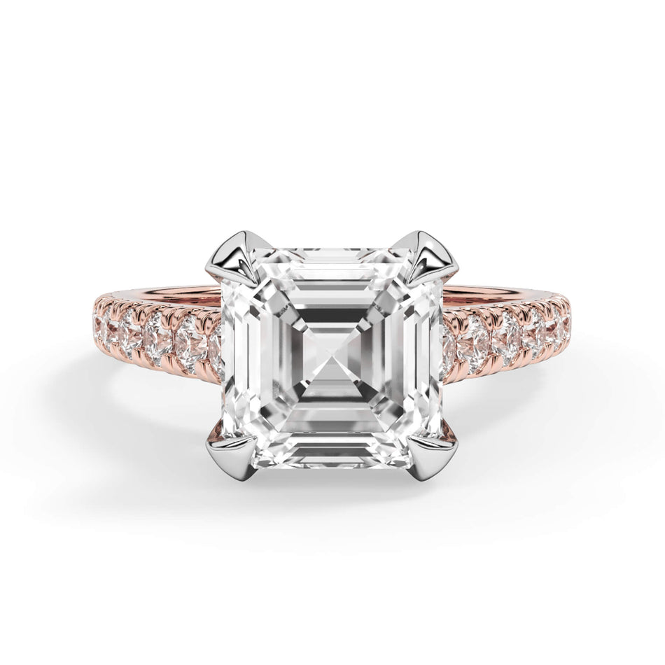 Tapered Diamond Accented Engagement Ring with Bridge - White Gold Head