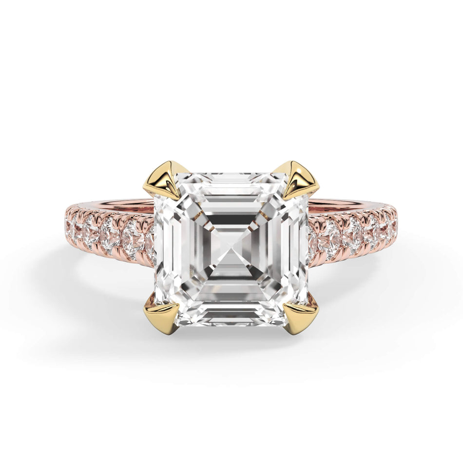 Tapered Diamond Accented Engagement Ring with Bridge - Yellow Gold Head