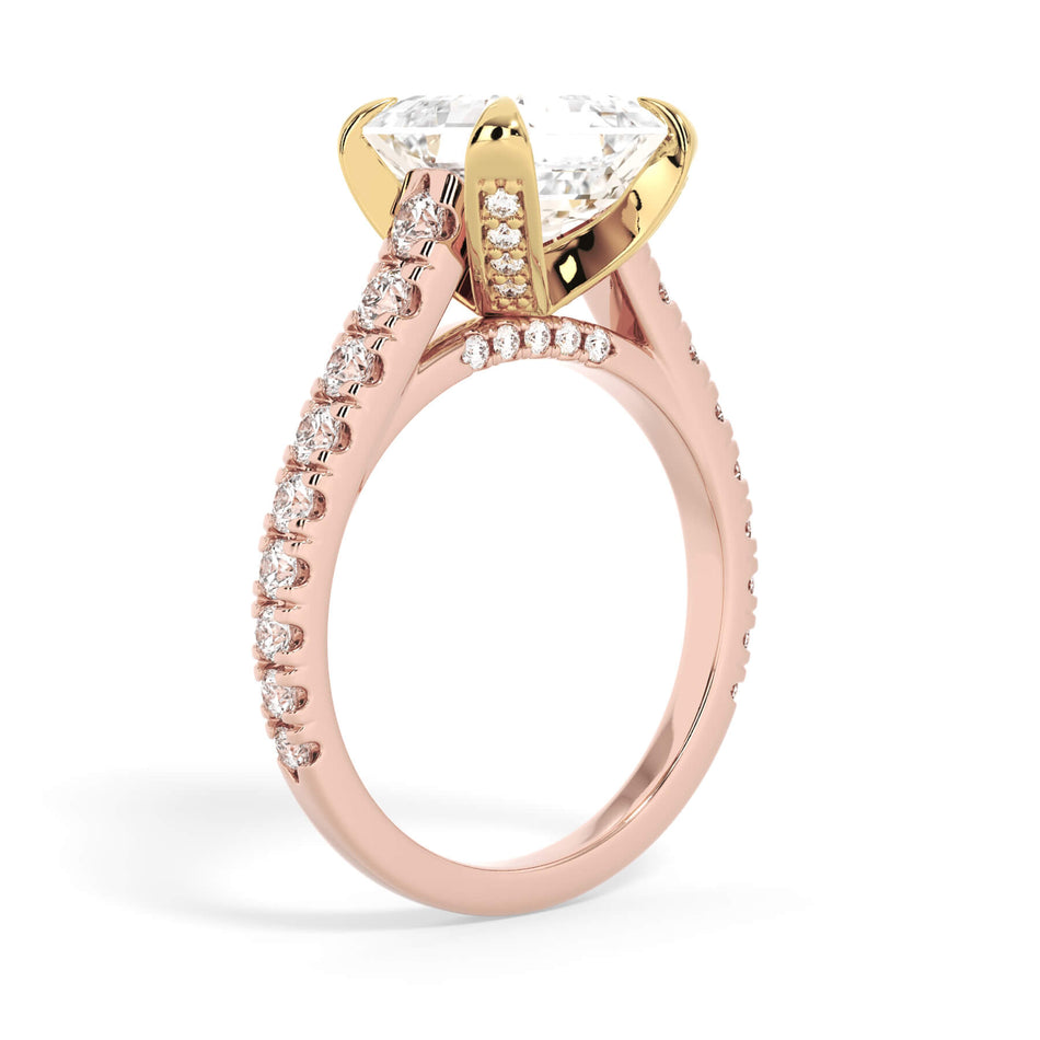 Tapered Diamond Accented Engagement Ring with Bridge - Yellow Gold Head