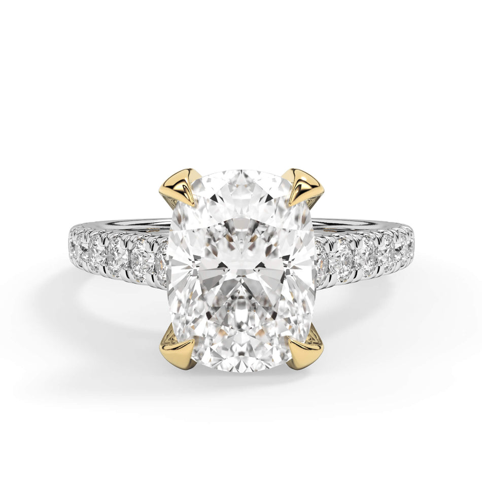 Tapered Diamond Accented Engagement Ring with Bridge - Yellow Gold Head