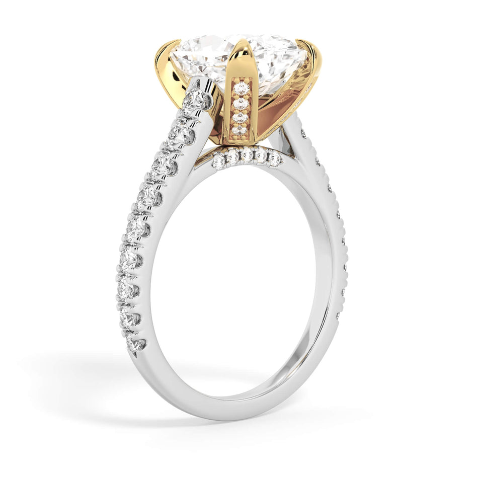 Tapered Diamond Accented Engagement Ring with Bridge - Yellow Gold Head