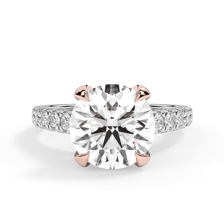 Tapered Diamond Accented Engagement Ring with Bridge - Rose Gold Head