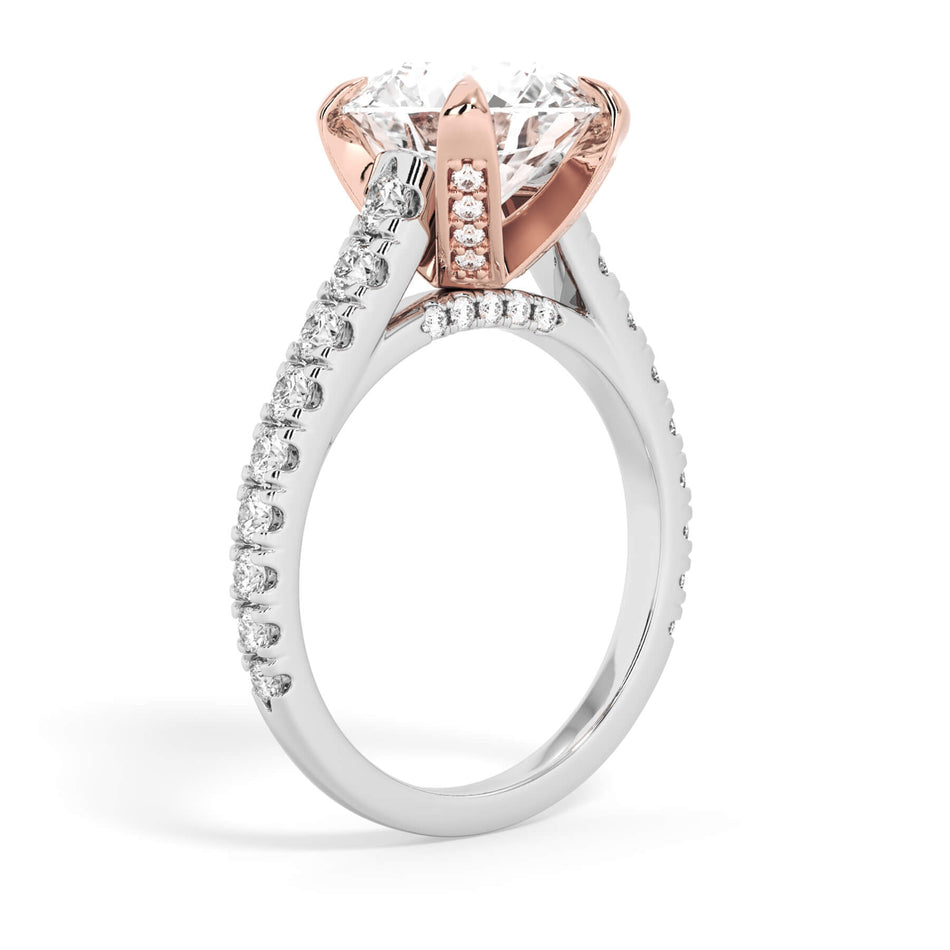 Tapered Diamond Accented Engagement Ring with Bridge - Rose Gold Head