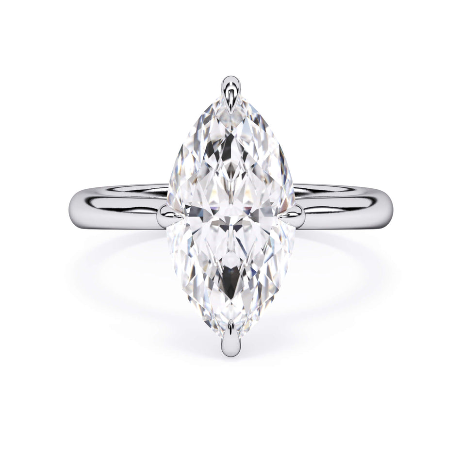 Compass Style Solitaire Engagement Ring (SKU: HE509) Shown with Marquise Shape Diamond in White Gold or Platinum - Front View